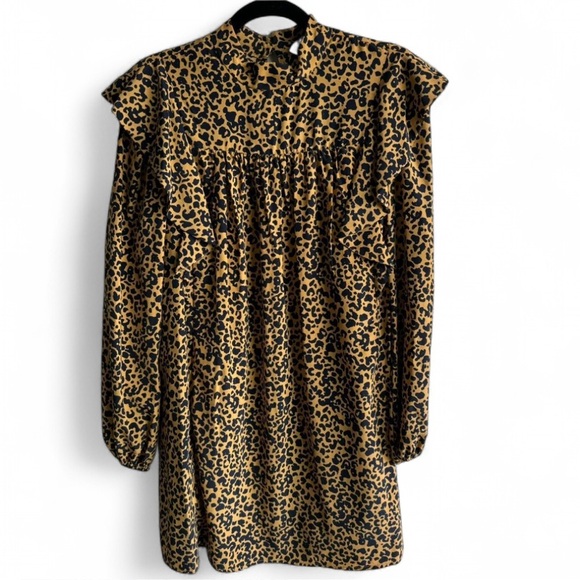 NWOT WAYF Pierce Leopard Long Sleeve Ruffle Dress Size Small - Picture 1 of 8